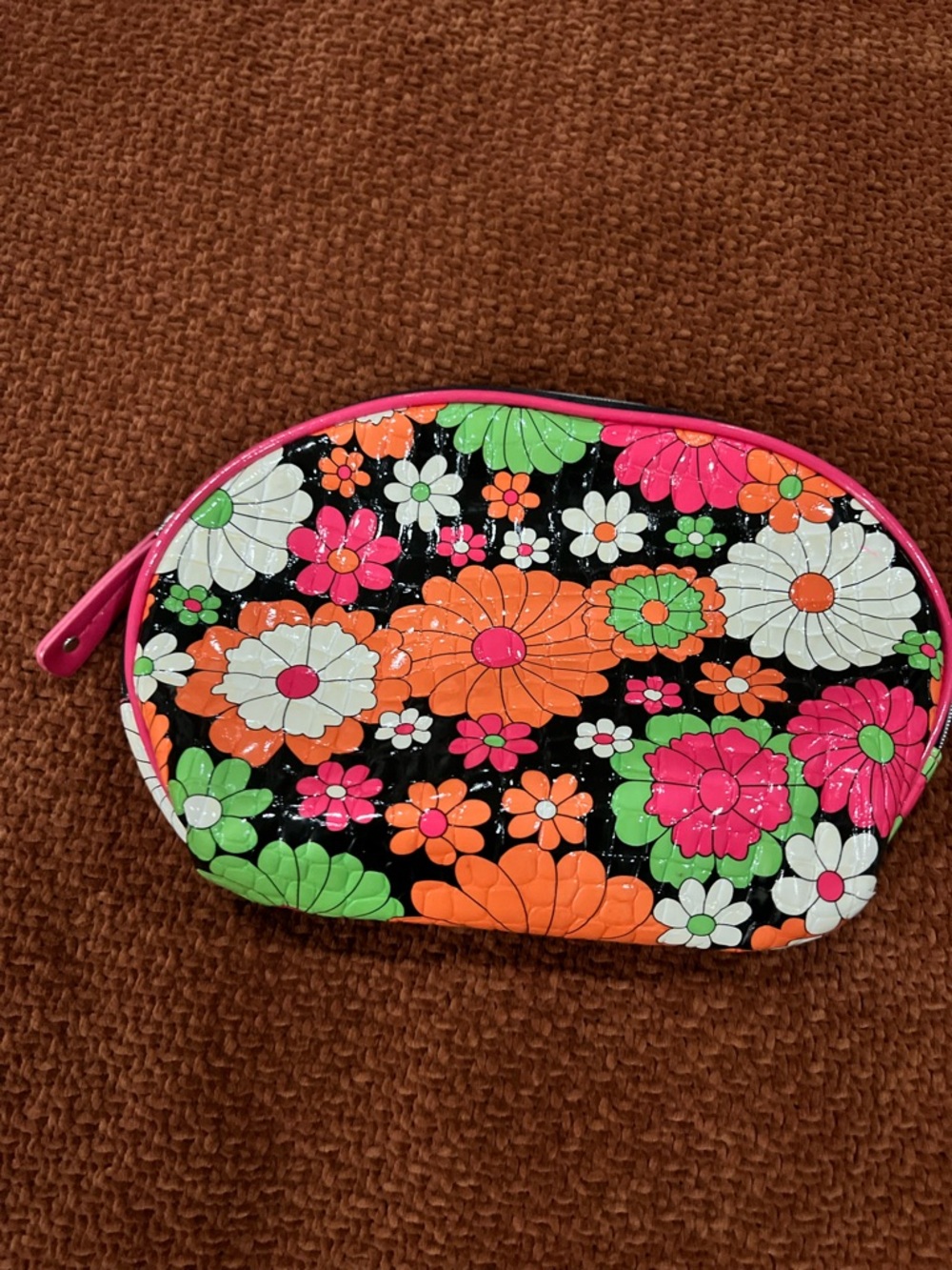 Kenneth Cole Floral Quilted Cosmetic Pouch - Black, Pink, Orange, Green, White